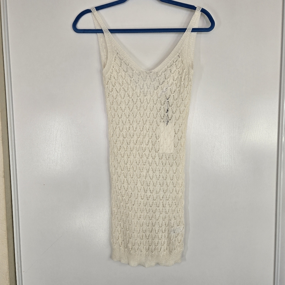 Emory Park Crochet Dress Swim Cover Up Ivory Tavel Womens Small Tropical Boho Ne